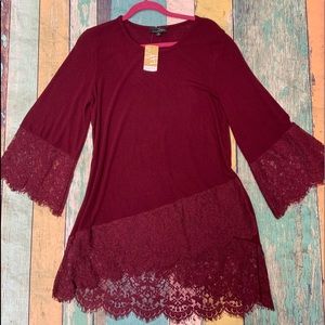 Brand new! Burgundy Lace trim tunic size XL